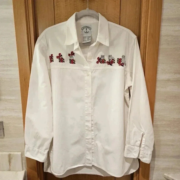 Vintage Christmas Kitten Button Down Shirt Size Medium - Picture 1 of 7